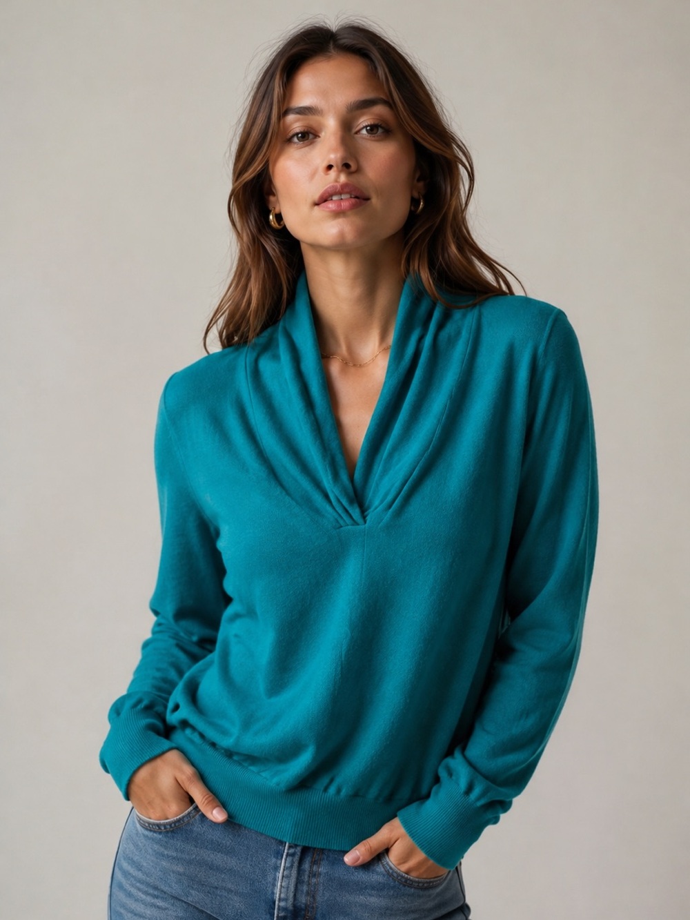 ETRO Milano Teal Green High Neck Long Sleeve Sweater